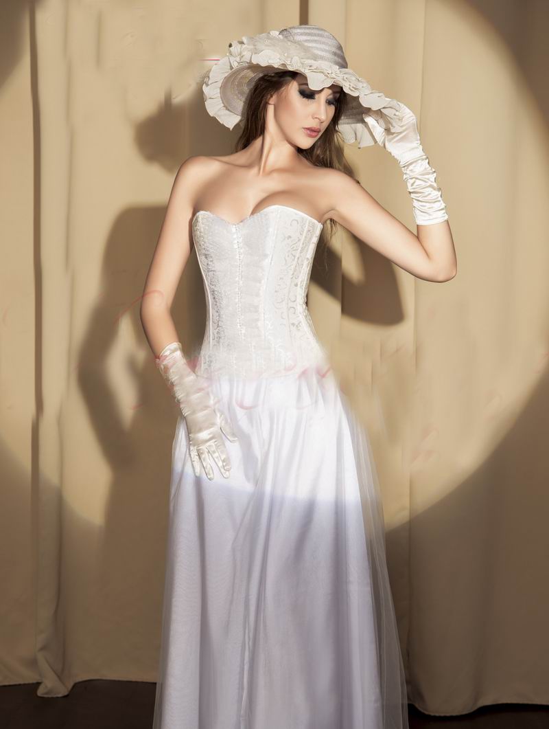 White floral print overbust bones corset